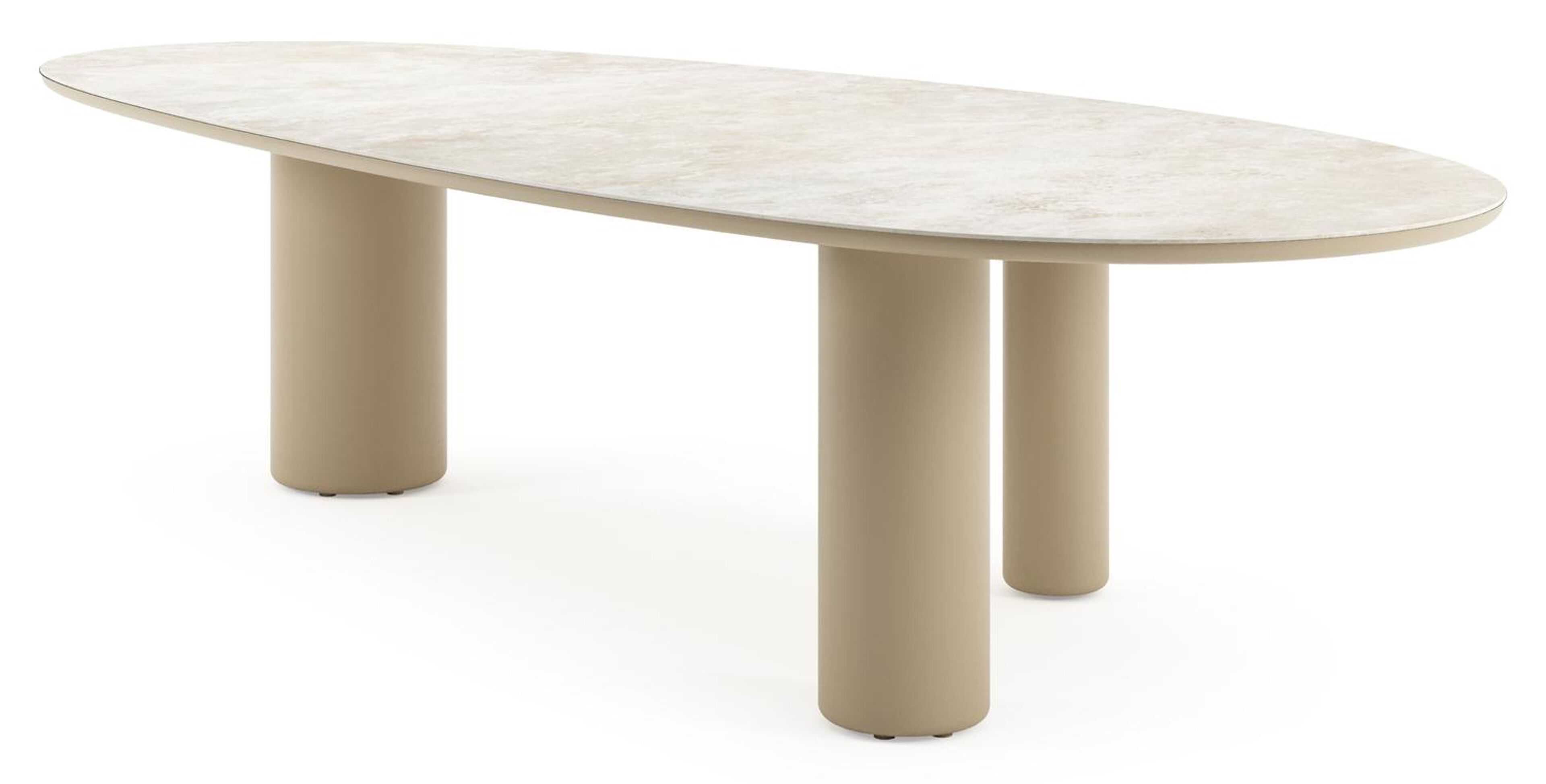 Table de jardin Amico mangue en aluminium beige et céramique pleine Rapolano - Lg. 320 x Lrg. 140 x Haut. 74 cm