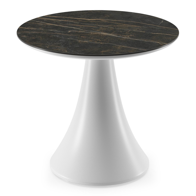 Fano low dining low dining loungetafel rond in wit aluminium en volkeramiek Black Obsession - Dia. 65 x H 55 cm