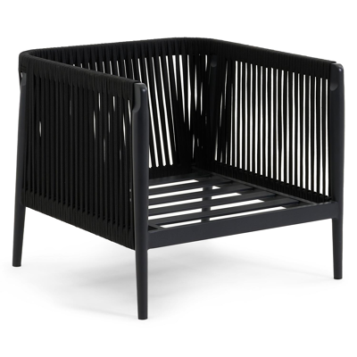 Urbino loungezetel 2 x 1-zit in zwart aluminium en zwart rope met natte grey chine all weather sunbrella® luxe kussen