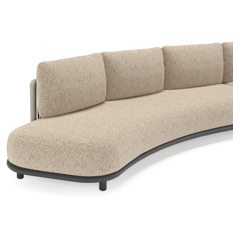 Lomano loungehoek in zwart aluminium en beige verticaal geweven luxe vlakke rope met Bora Jungle all weather cosytica