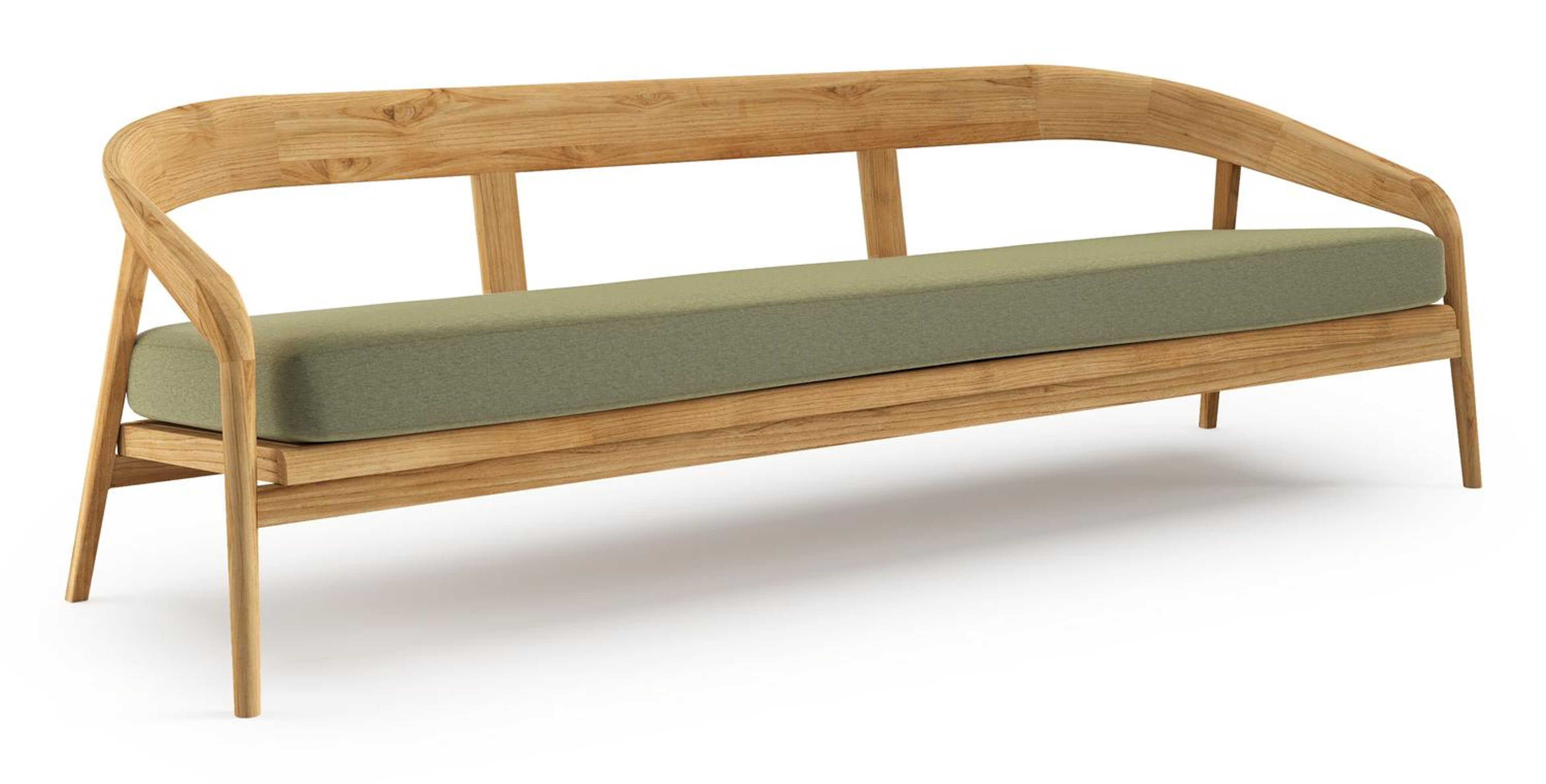 Canapé de jardin Lacrima en teck et coussin en all weather Sunbrella® luxe heritage leaf