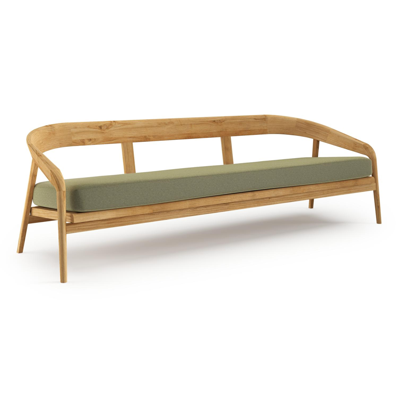 Canapé de jardin Lacrima en teck et coussin en all weather Sunbrella® luxe heritage leaf