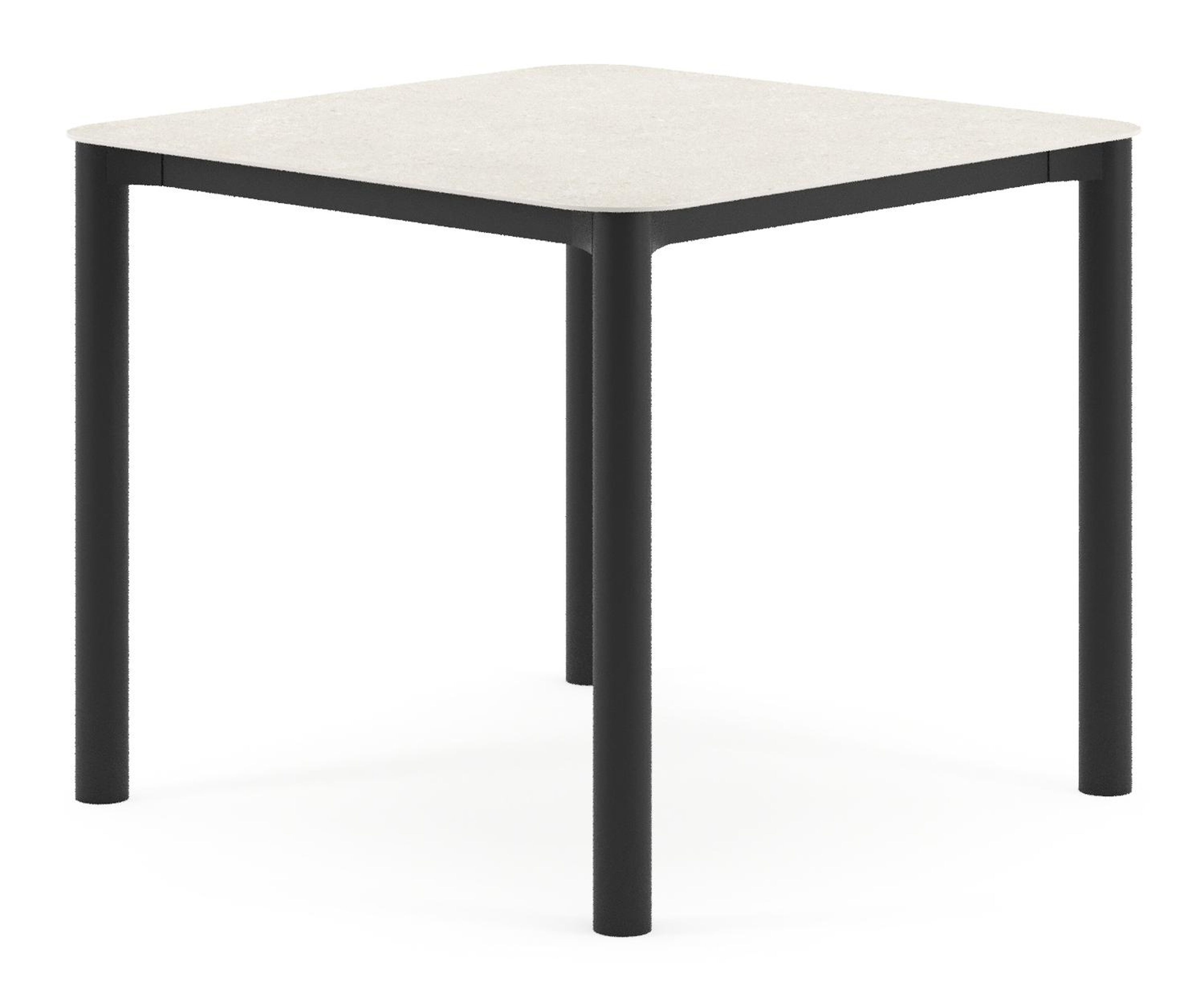 Table de jardin Orso rectangulaire arrondi en aluminium noir et céramique pleine Shilin - Lg. 90 x Lrg. 90 x Haut. 75 cm