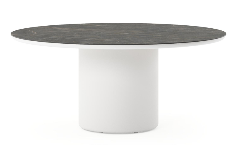 Amico low dining tuintafel rond in wit aluminium en volkeramiek Black Obsession - Dia. 148 x H 61 cm