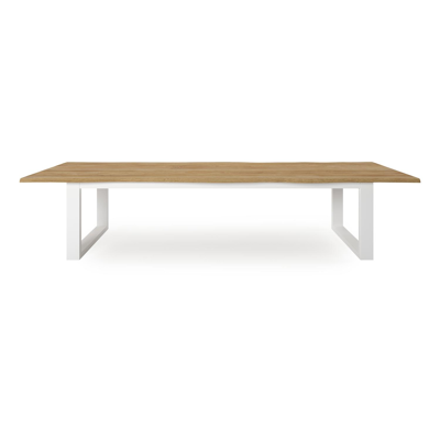 Table de jardin Portorivo en aluminium blanc et teck - Lg 360 x Larg. 107 x H 78 cm