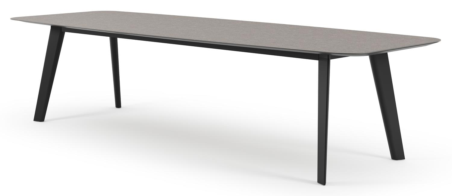Lacrima tuintafel bootvorm in zwart aluminium en volkeramiek wulong - L 315 x B 115 x H 73 cm