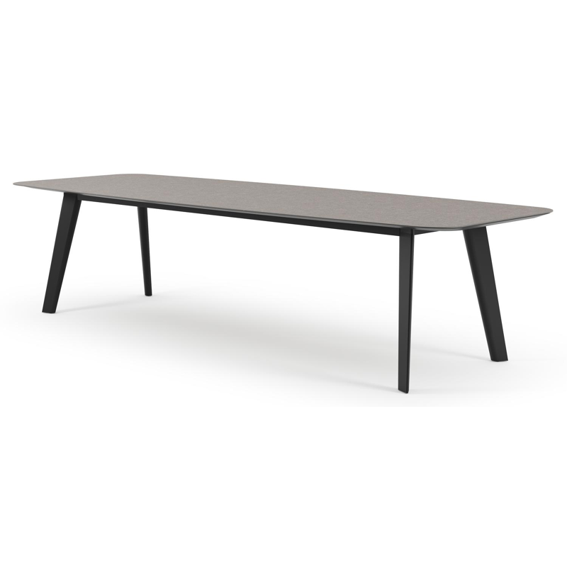 Lacrima tuintafel bootvorm in zwart aluminium en volkeramiek wulong - L 315 x B 115 x H 73 cm