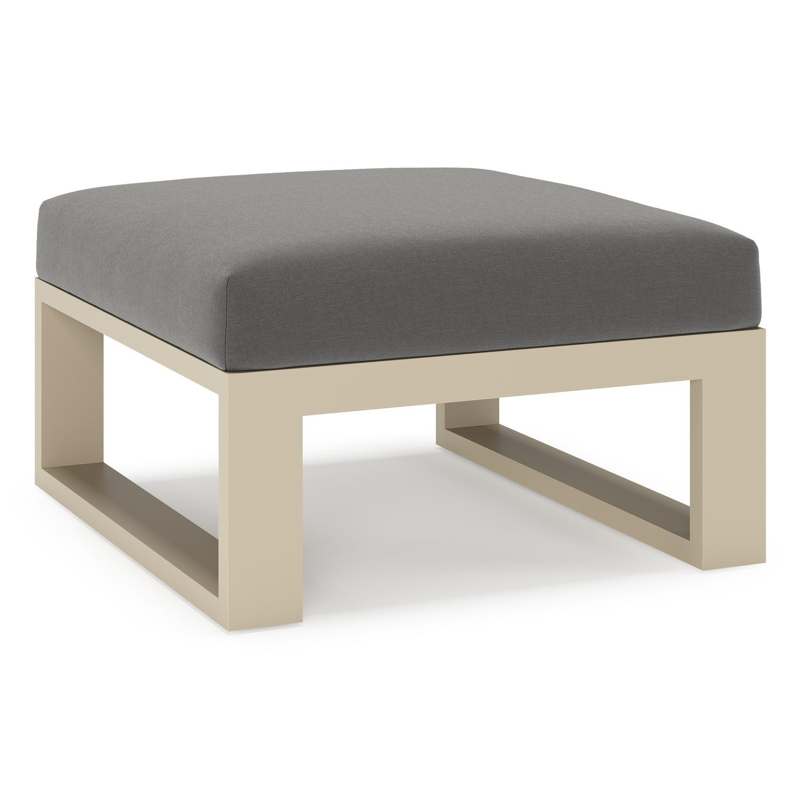 Verato poef in beige aluminium met natte charcoal chine all weather sunbrella® luxe kussen