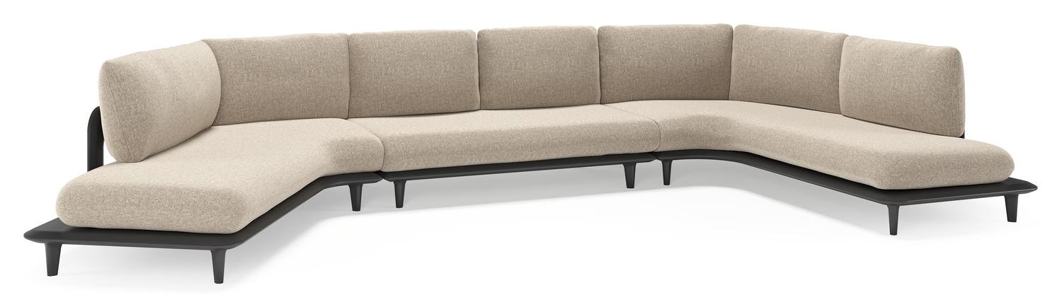 Bomero loungehoek in zwart aluminium met chartres pewter all weather sunbrella® luxe kussen