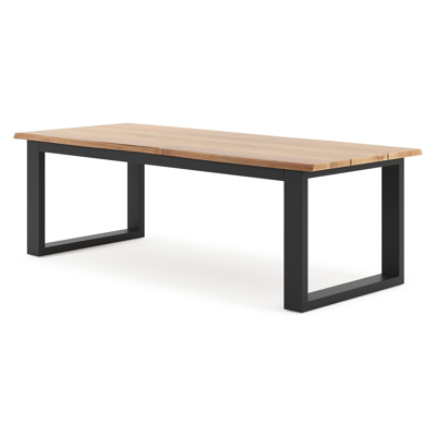 Portorivo tuintafel boomstam in zwart aluminium en teak - L 240 x B 102 x H 77,5 cm