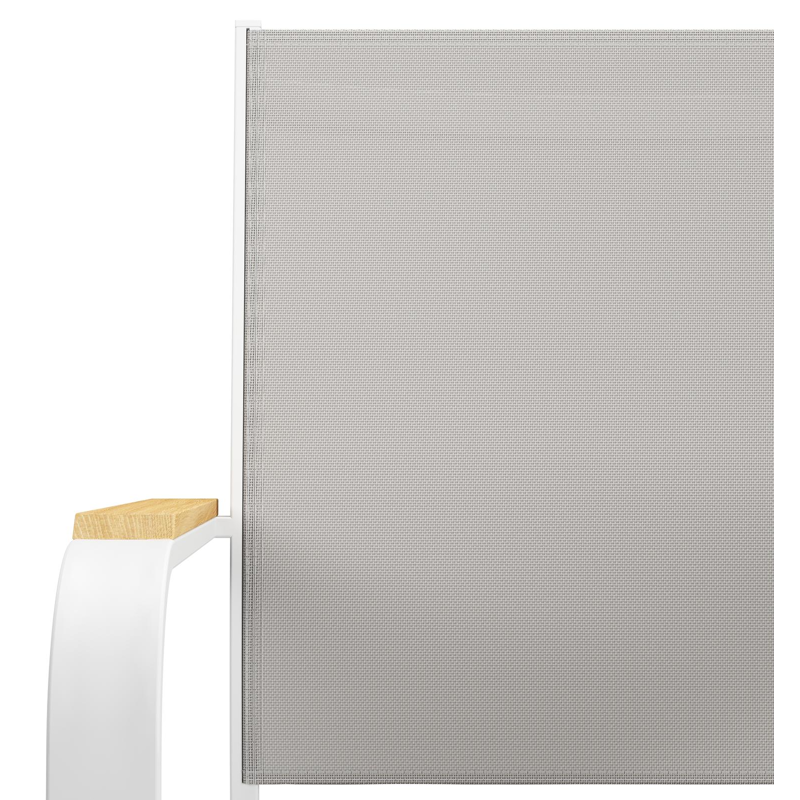 Varese tuinset in wit aluminium en naturel teak tafelblad met 8 stapelbare Amalfi tuinstoelen