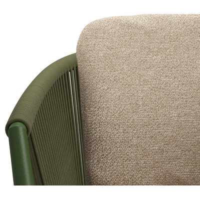 Orso tuinstoel in groen aluminium en groen verticaal geweven ronde rope met luxe zitkussen in All Weather Cosytica Madagascar Oak