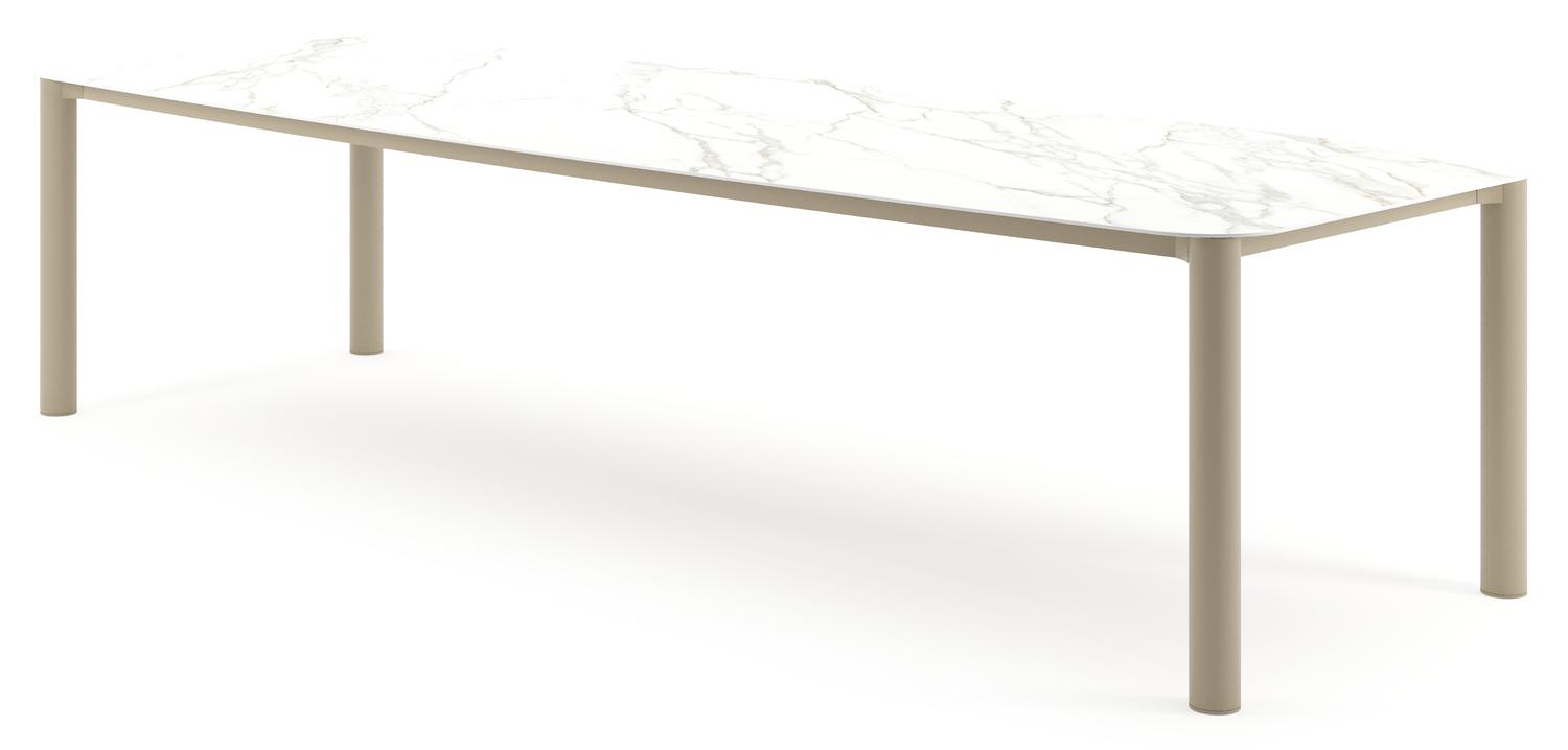 Orso tuintafel bootvorm in beige aluminium en volkeramiek Calacatta - L 315 x B 115 x H 74.5 cm