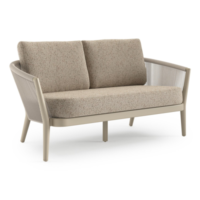 Orso loungebank in beige aluminium en beige verticaal geweven ronde rope met Bora Jungle all weather cosytica kussen