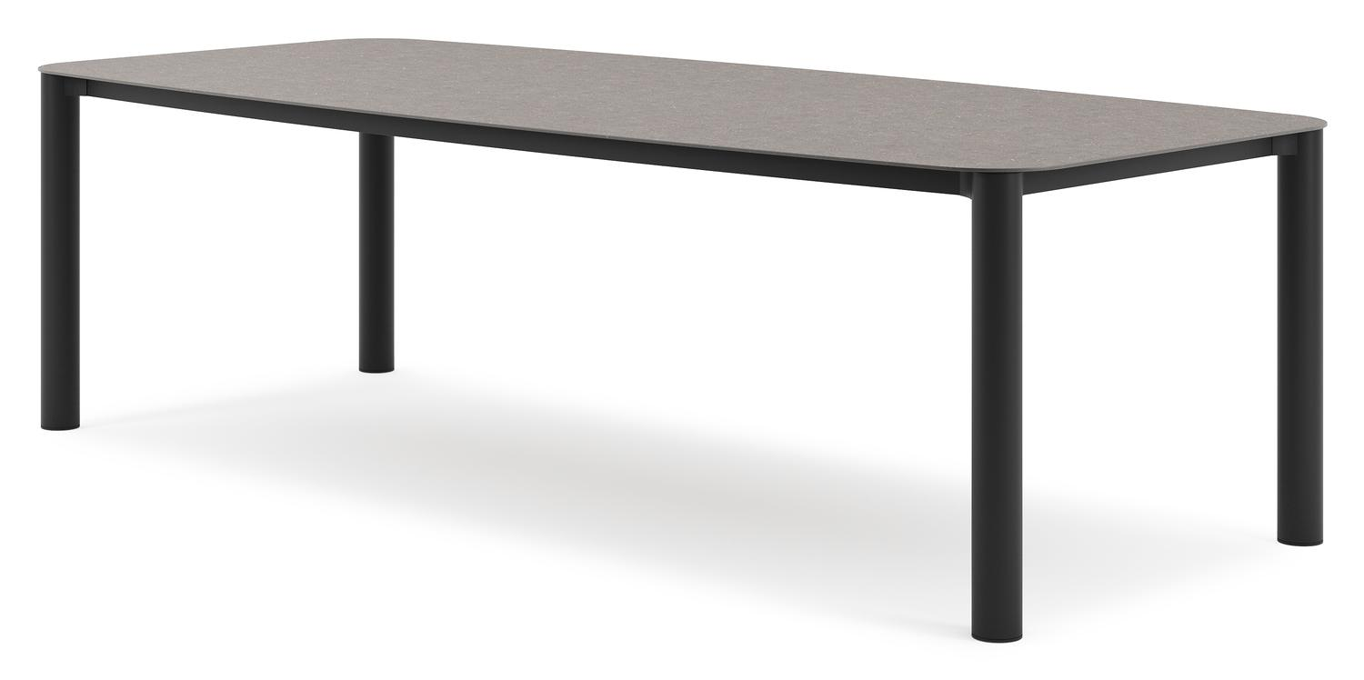 Orso tuintafel bootvorm in zwart aluminium en volkeramiek wulong - L 255 x B 115 x H 75 cm