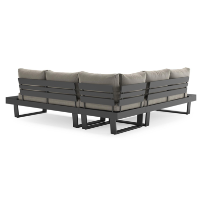 Alora loungehoek in zwart aluminium met grijs weather+ softtouch kussens