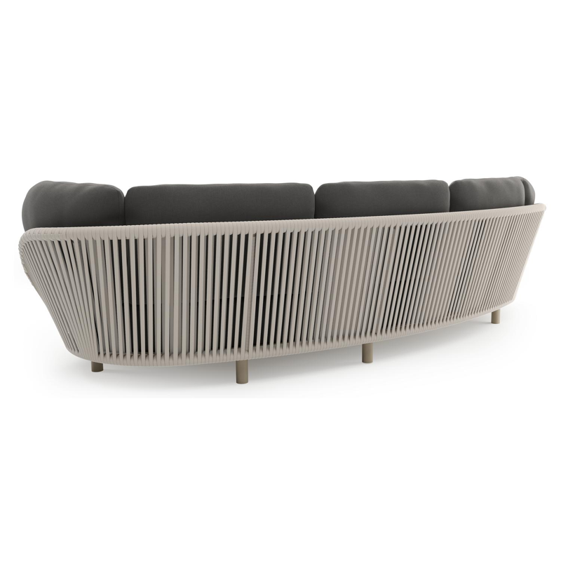 Lupino loungeset in beige aluminium en beige verticaal geweven luxe vlakke brede rope met natte charcoal chine all weather sunbrella® luxe kussen