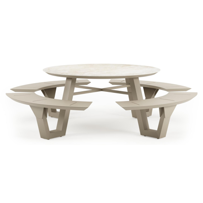 Rondino picknicktafel in beige aluminium en volkeramiek Rapolano - Dia. 148 cm