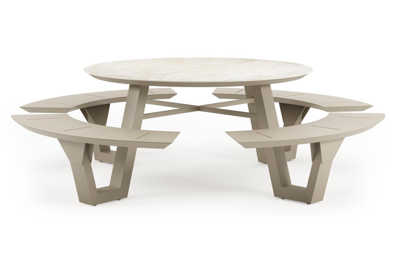 Rondino picknicktafel in beige aluminium en volkeramiek Rapolano - Dia. 148 cm