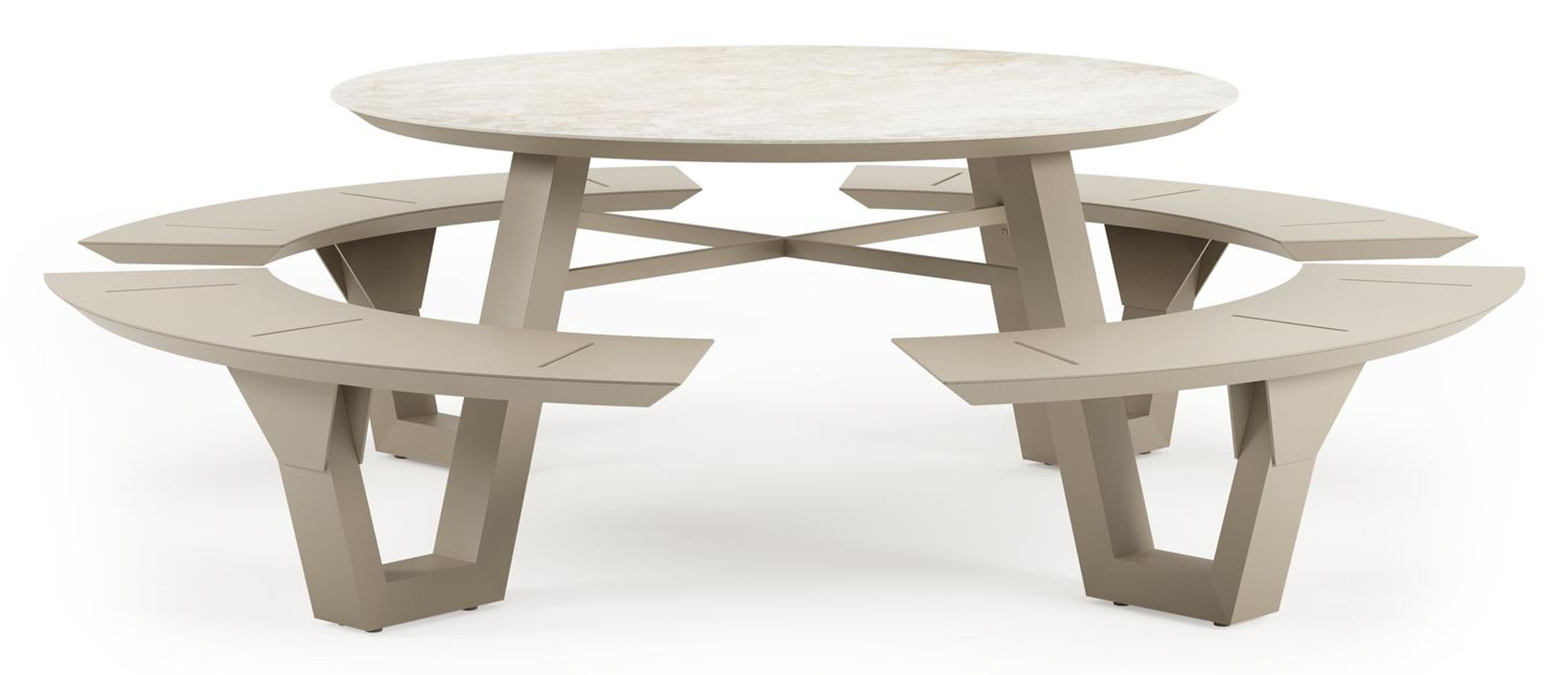 Rondino picknicktafel in beige aluminium en volkeramiek Rapolano - Dia. 236 cm - Dia. 236 x H 72 cm