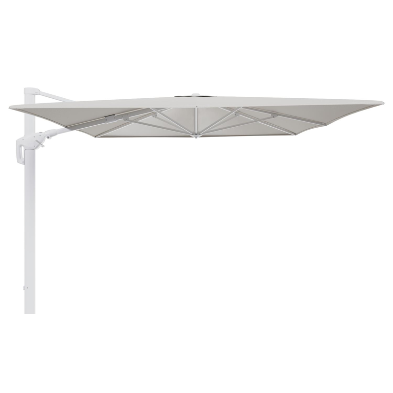 Minore zweefparasol tiltfunctie in wit aluminium en parasoldoek in All Weather Sunbrella® Luxe Lopi Marble  - L1 400 x L2 300 cm (zonder voet)