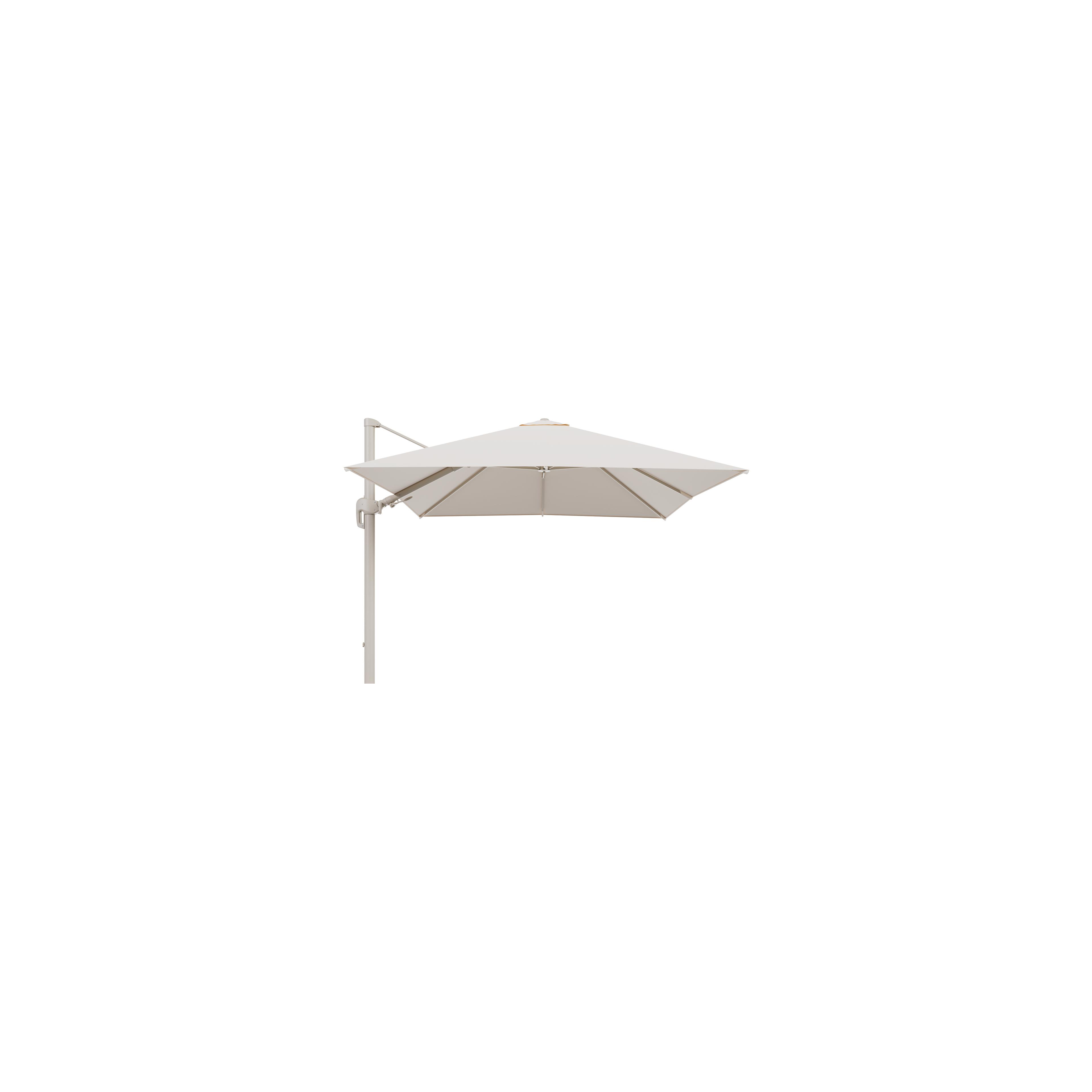Parasol pendant Rufina avec fonction tilt en aluminium beige et toile de parasol en All Weather Sunbrella® Luxe Natte Linen Chalk - Lg.1 300 x Lg.2 300 cm (sans pied de parasol