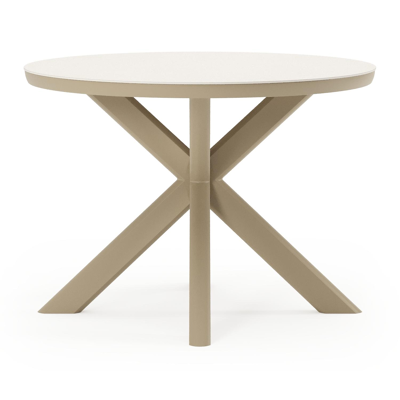 Pamplona tuintafel rond in beige aluminium en sintered stone Crema minerale - Dia. 104.2 x H 72.5 cm