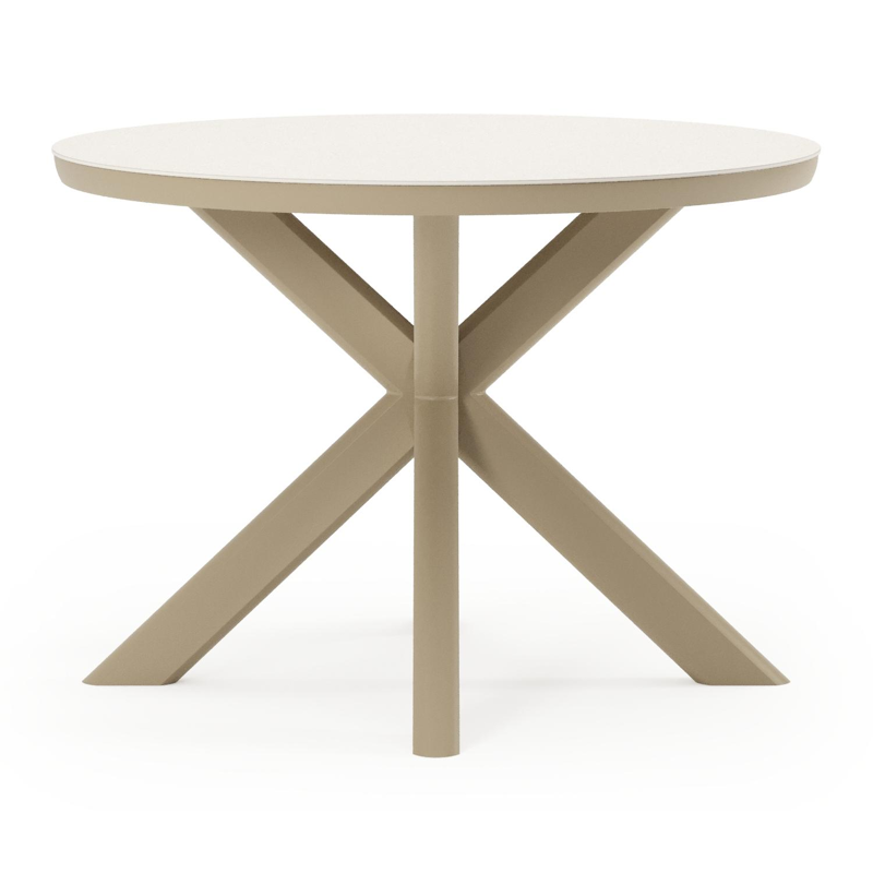 Pamplona tuintafel rond in beige aluminium en sintered stone Crema minerale - Dia. 104.2 x H 72.5 cm