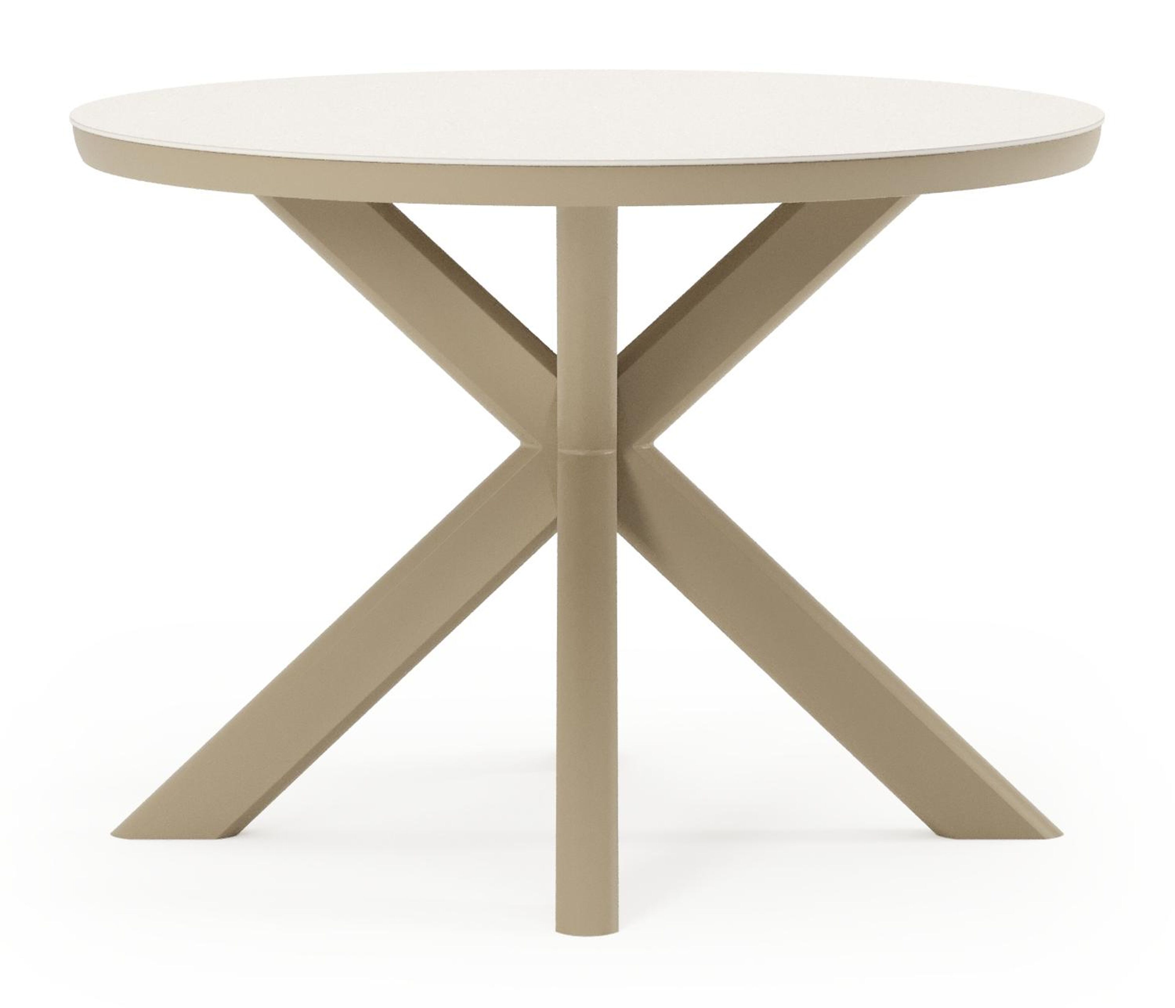 Ensemble de jardin Pamplona en aluminium beige et sintered stone crema minerale avec 4 chaises de jardin empilable Matera