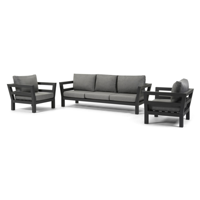 Occaro loungeset in zwart aluminium met grijs weather+ softtouch kussens