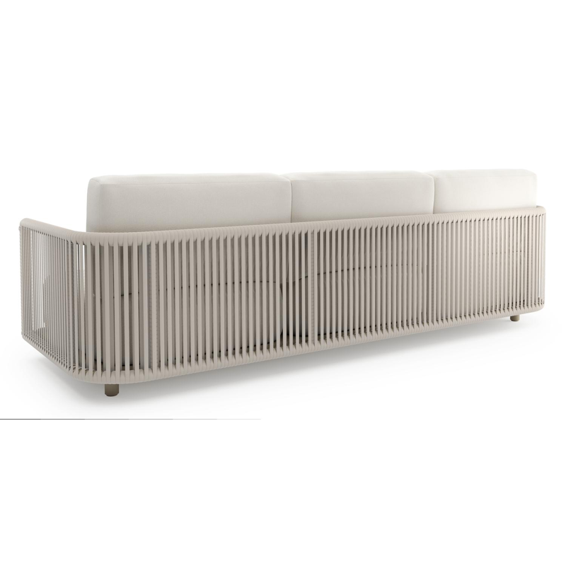 Organo loungebank in beige aluminium en beige verticaal geweven luxe vlakke rope met savane white all weather Sunbrella® luxe kussen