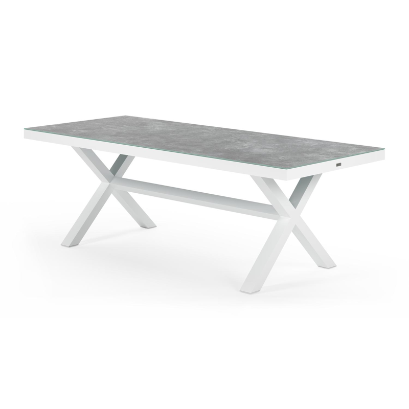 Reza tuinset in wit aluminium en grijs keramisch glas tafelblad met 6 Rivo tuinstoelen