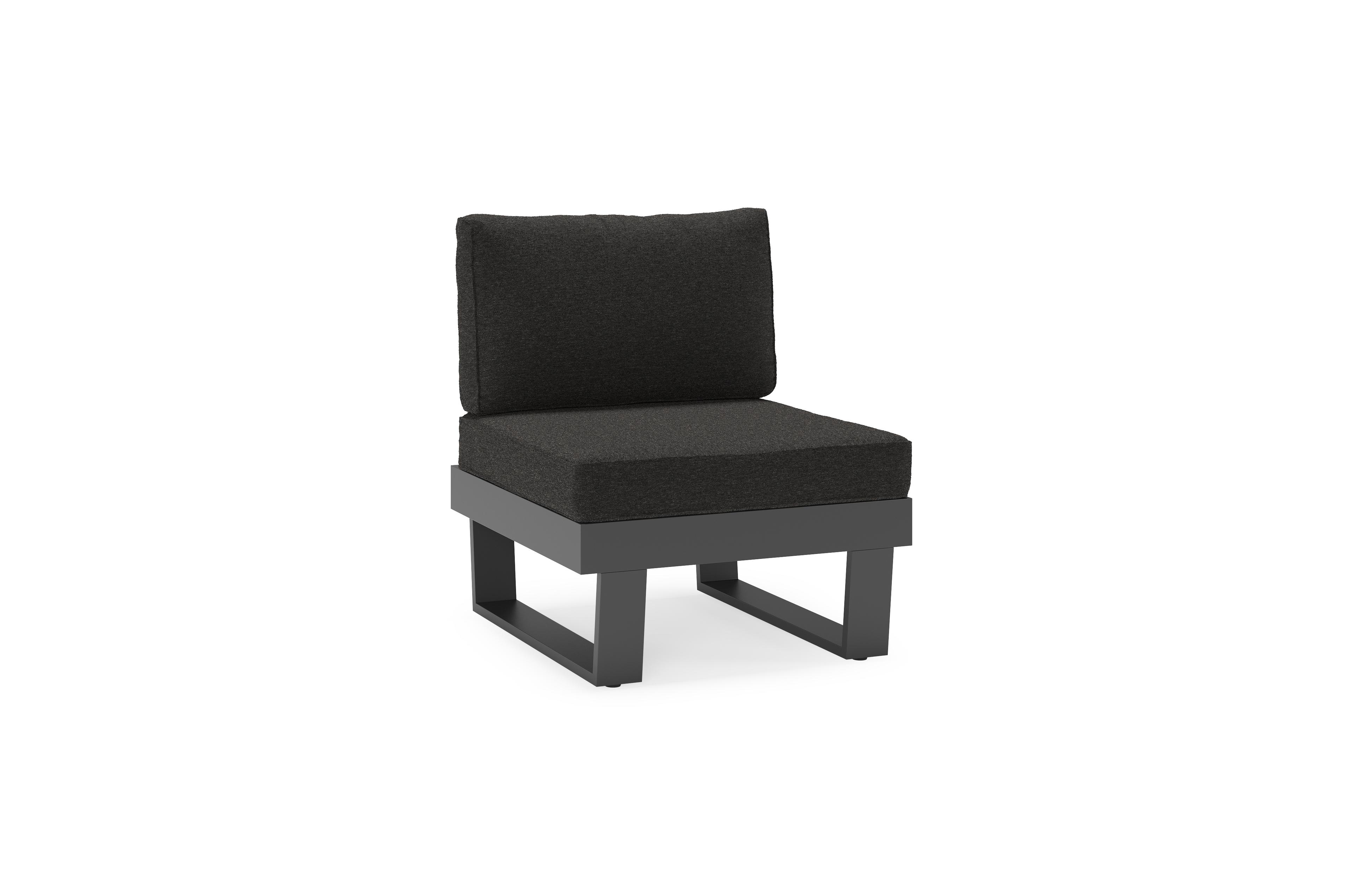 Alora loungestoel in zwart aluminium met zwart weather+ softtouch kussens