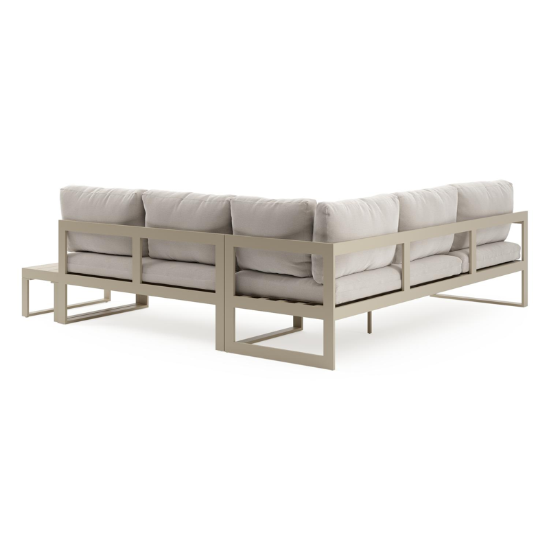 Caldela loungehoek in beige aluminium met beige weather+ softtouch kussens en loungetafel