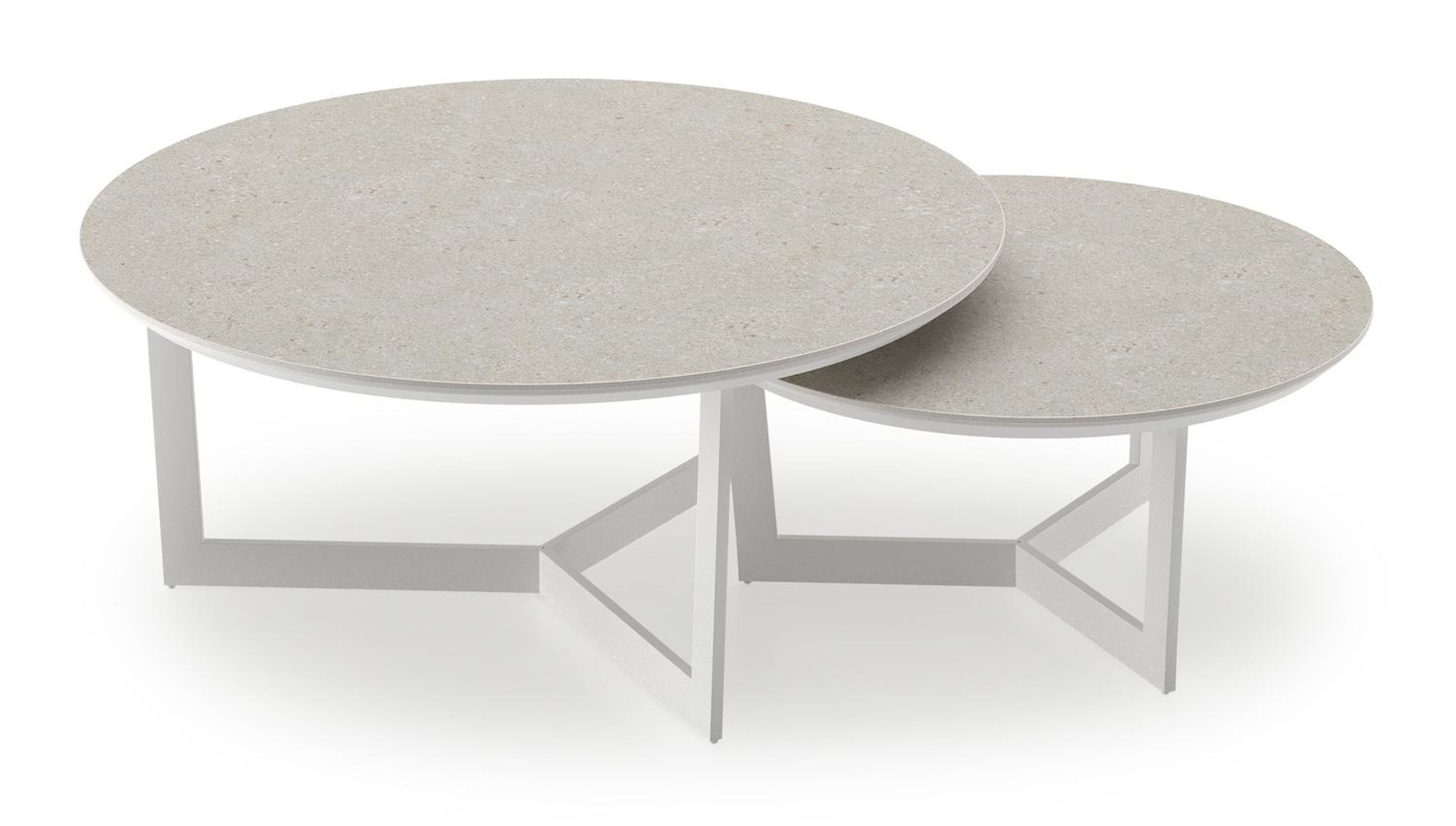 Lacrima loungetafels in wit aluminium en shilin volkeramiek - Dia. 85/65 x H 35/30 cm