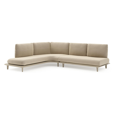 Bomero loungehoek in beige aluminium met althea camel all weather cosytica kussen