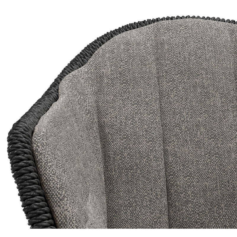 Pagino tuinstoel in teak en zwart ronde wicker met zitkussen in All Weather Sunbrella® Luxe Chartres Drizzle