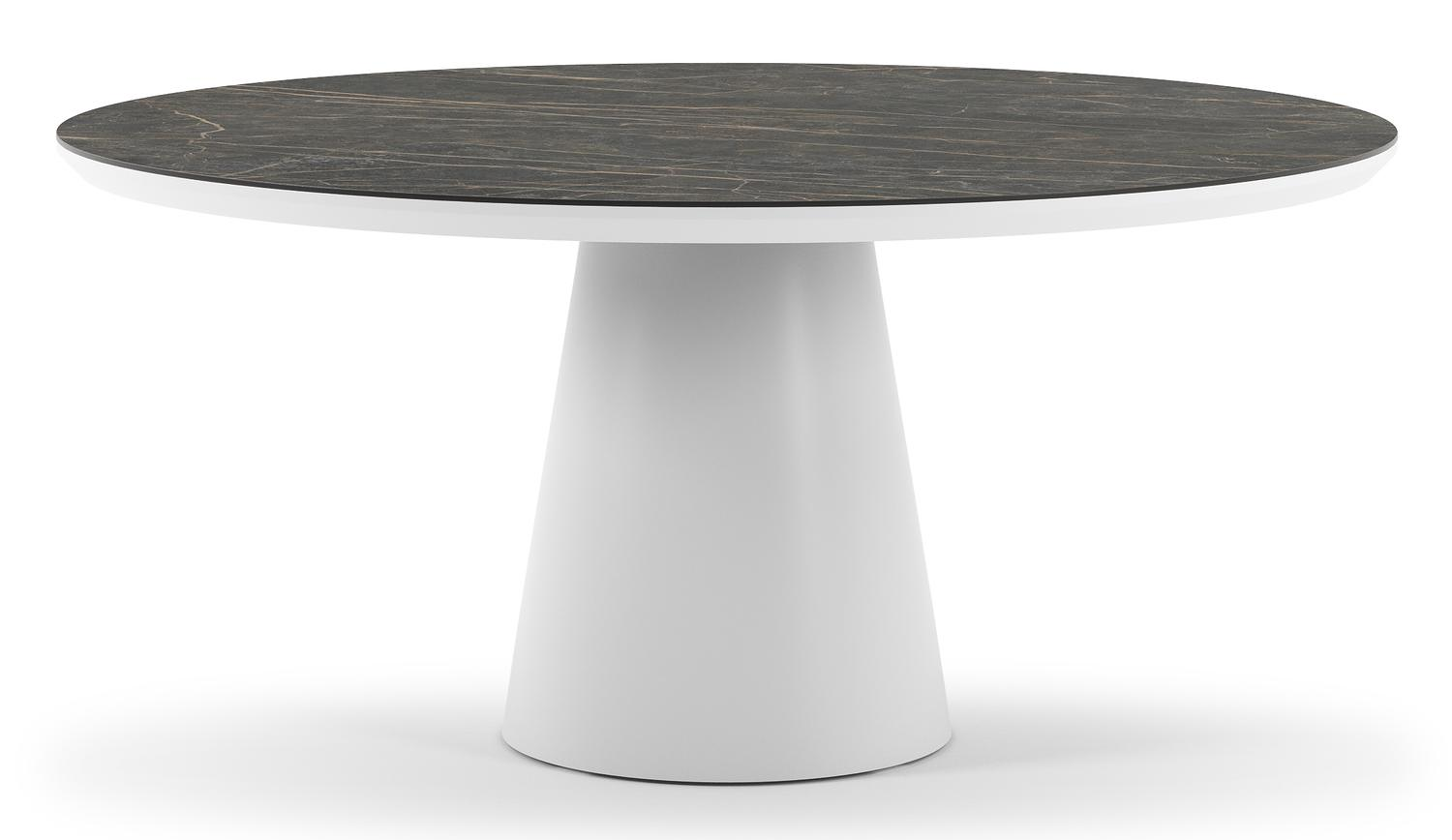 Table de jardin Donato ronde en aluminium blanc et céramique pleine Black Obsession - Diam. 148 x Haut. 75 cm
