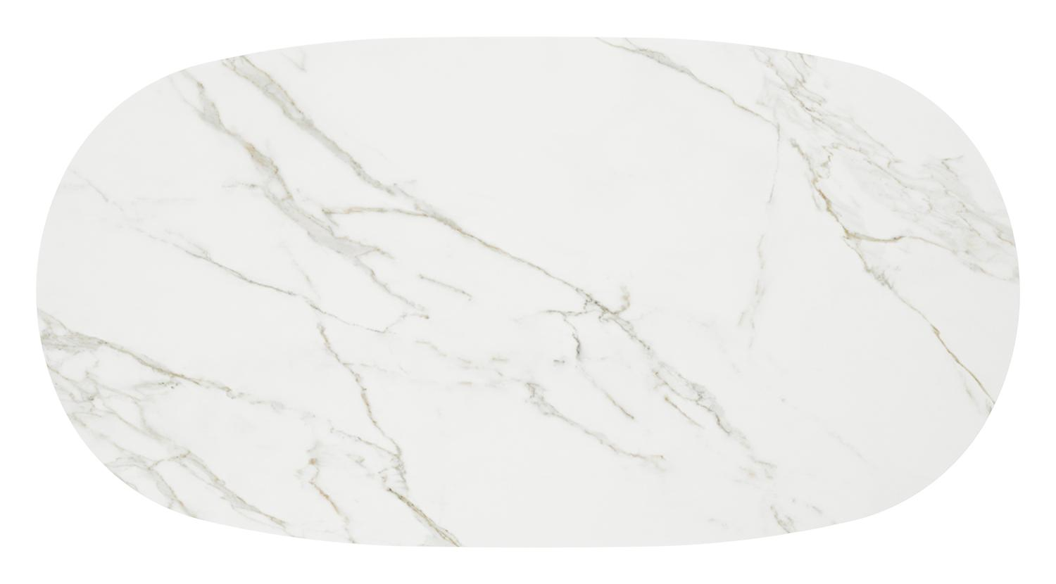 Table de basse Amico bombo en aluminium beige et céramique pleine Calacatta - Lg. 171 x Lrg. 89 x Haut. 24 cm