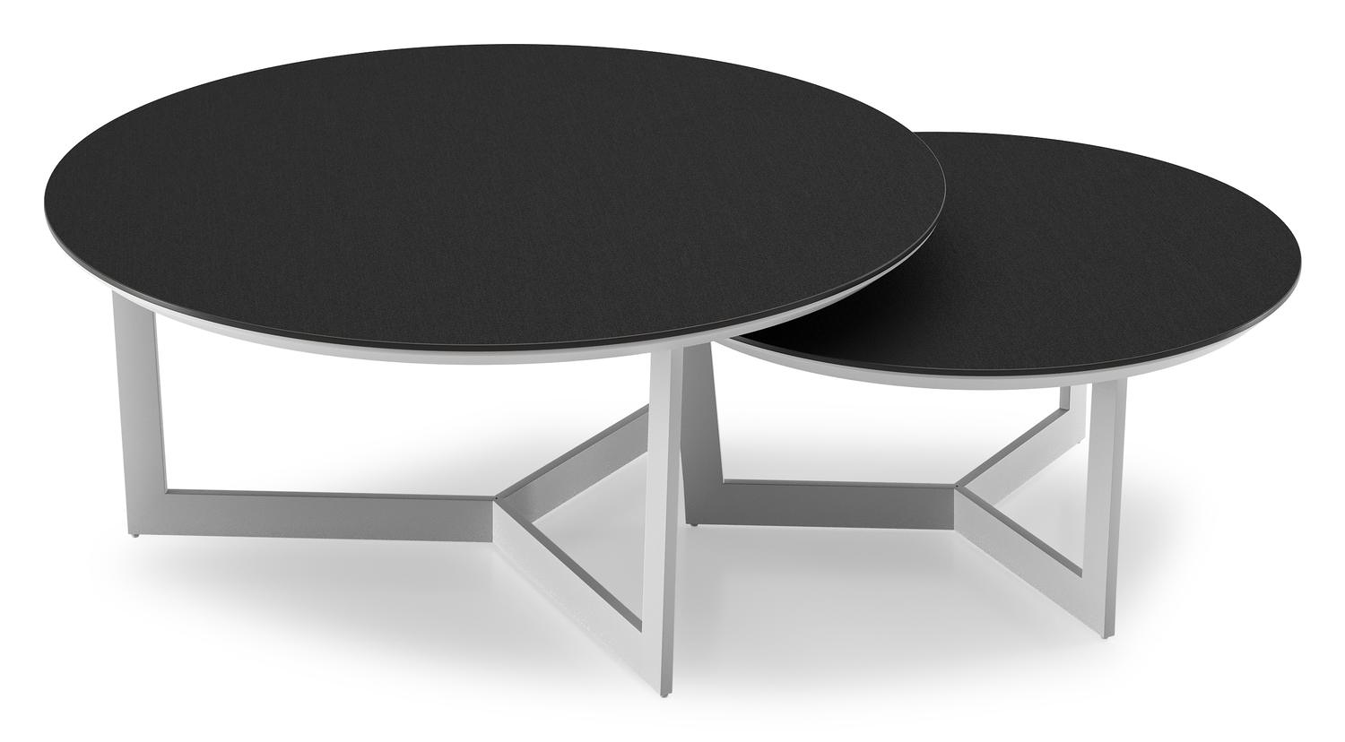 Ensemble de 2 tables d'appoint Fano ronde en aluminium blanc et céramique pleine Nero Black - Diam. 85/65 x Haut. 35/30 cm
