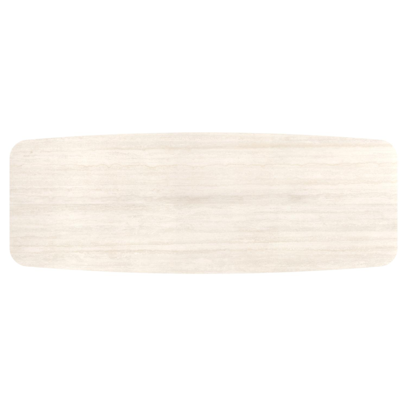 Table de jardin Pagino forme de bateau en aluminium noir et céramique pleine Travertino Bianco - Lg. 315 x Lrg. 115 x Haut. 73 cm