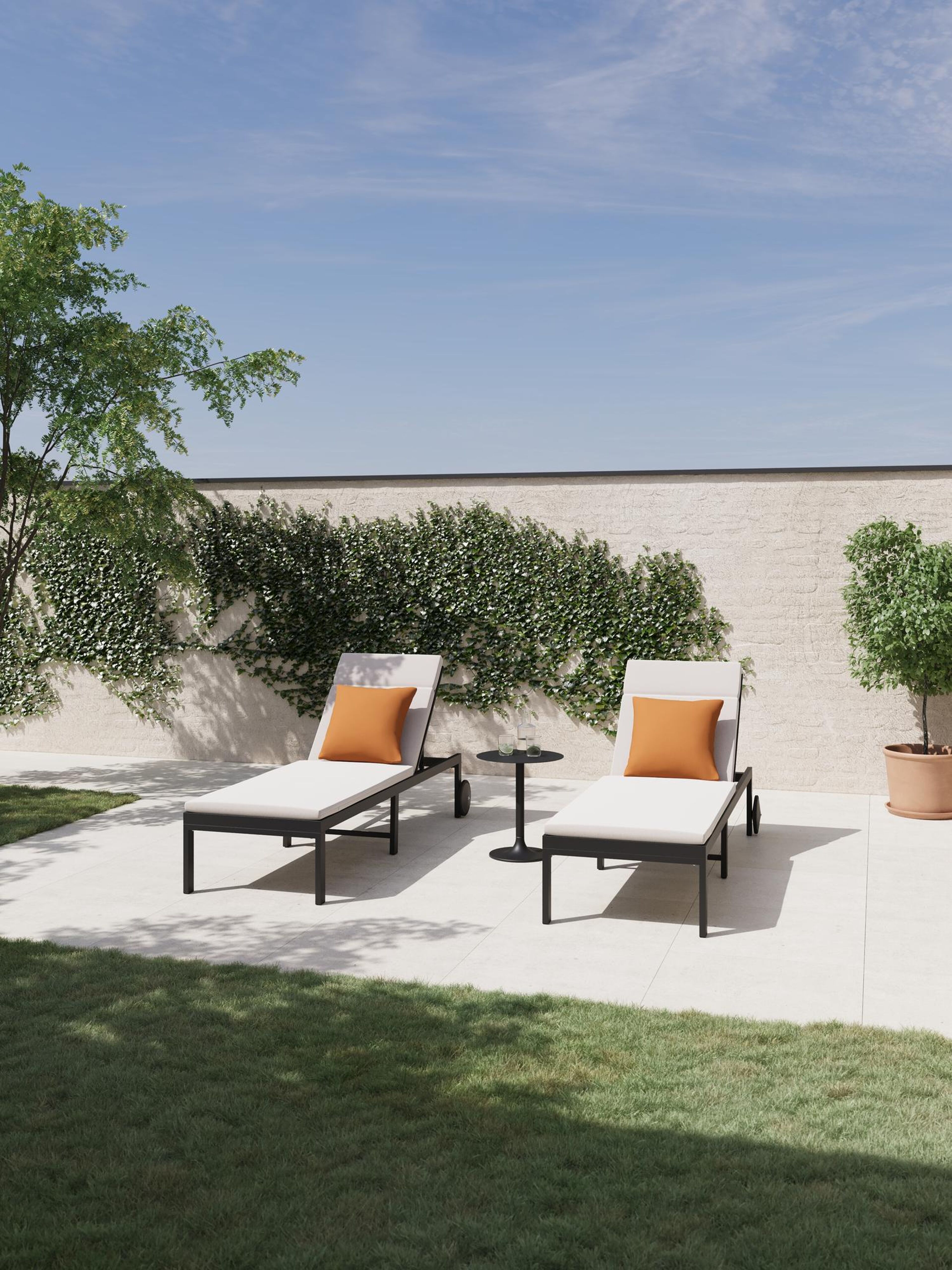 Ensemble de 2 chaises longues Alba en aluminium noir et textilène simple beige