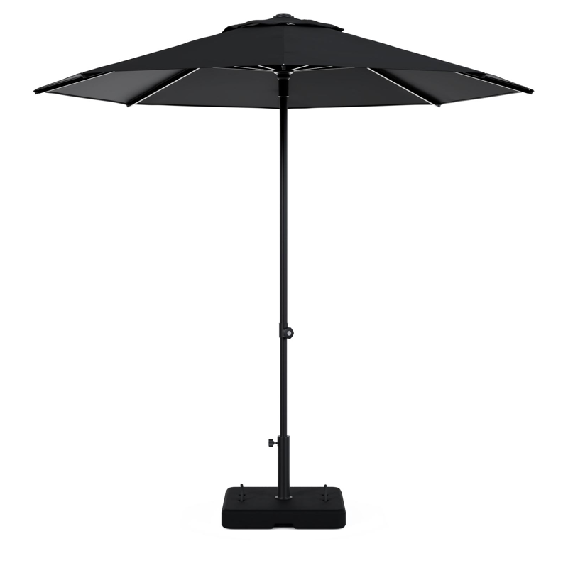 Umbria staanparasol in zwart aluminium en zwart All Weather Sunbrella® Premium parasoldoek - Dia. 250 cm met parasolvoet Intenso 60 kg