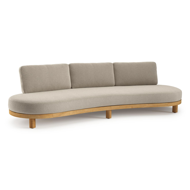 Donato loungebank in teak en beige verticaal geweven ronde rope met all weather cosytica Catania Sand kussen
