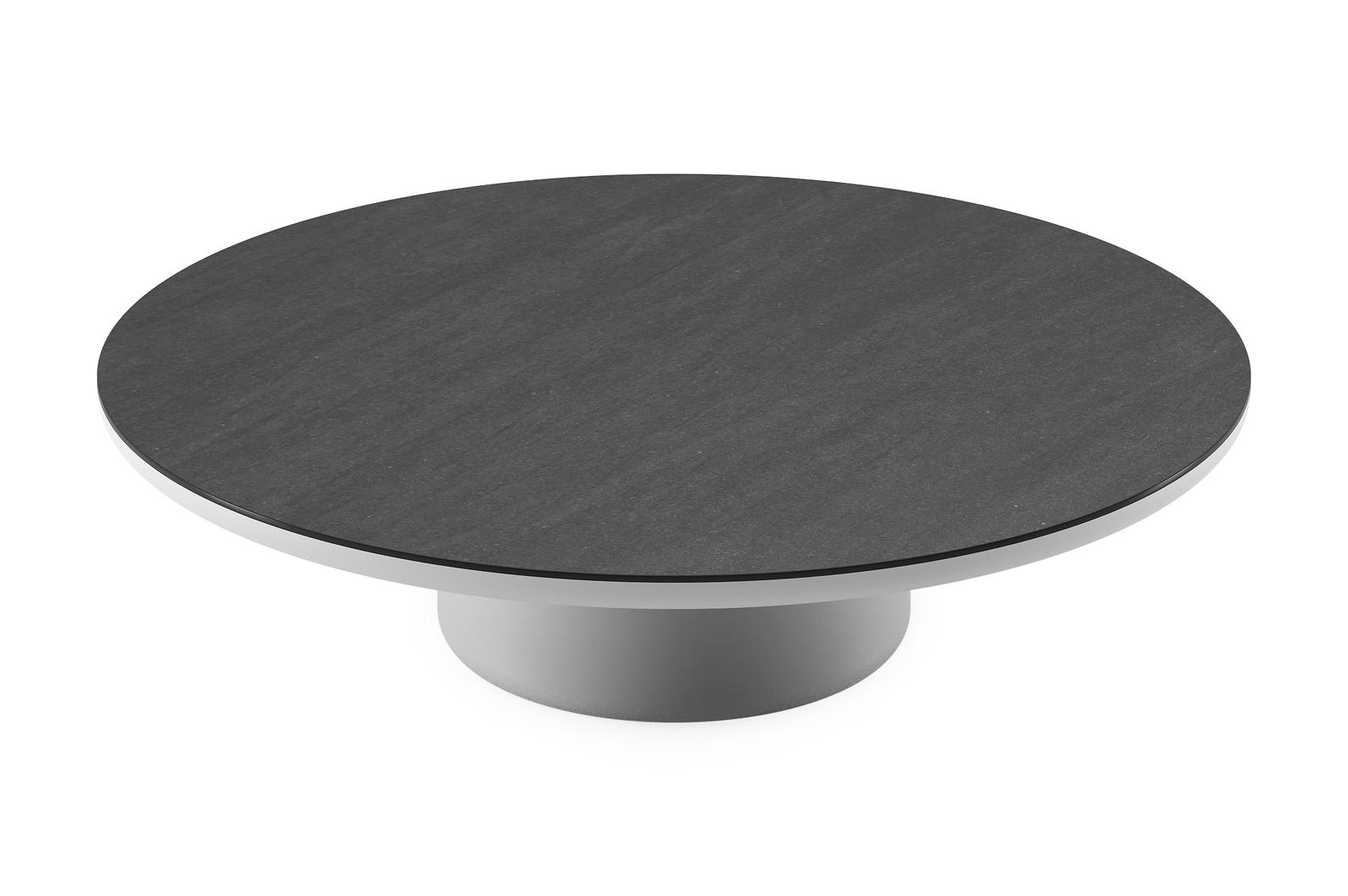Table de basse Amico ronde en aluminium blanc et céramique pleine Basalt Black - Diam. 110 x Haut. 28 cm