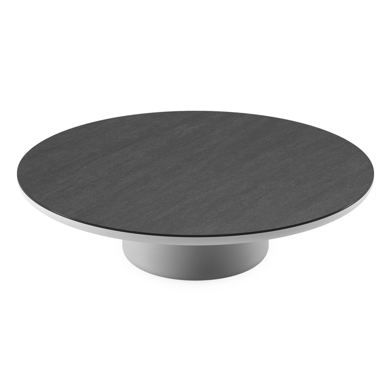 Amico loungetafel rond in wit aluminium en volkeramiek Basalt Black - Dia. 110 x H 28 cm