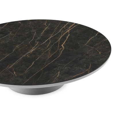 Table de basse Amico ronde en aluminium blanc et céramique pleine Black Obsession - Diam. 110 x Haut. 28 cm