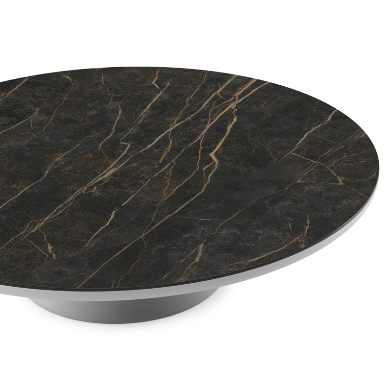 Table de basse Amico ronde en aluminium blanc et céramique pleine Black Obsession - Diam. 110 x Haut. 28 cm