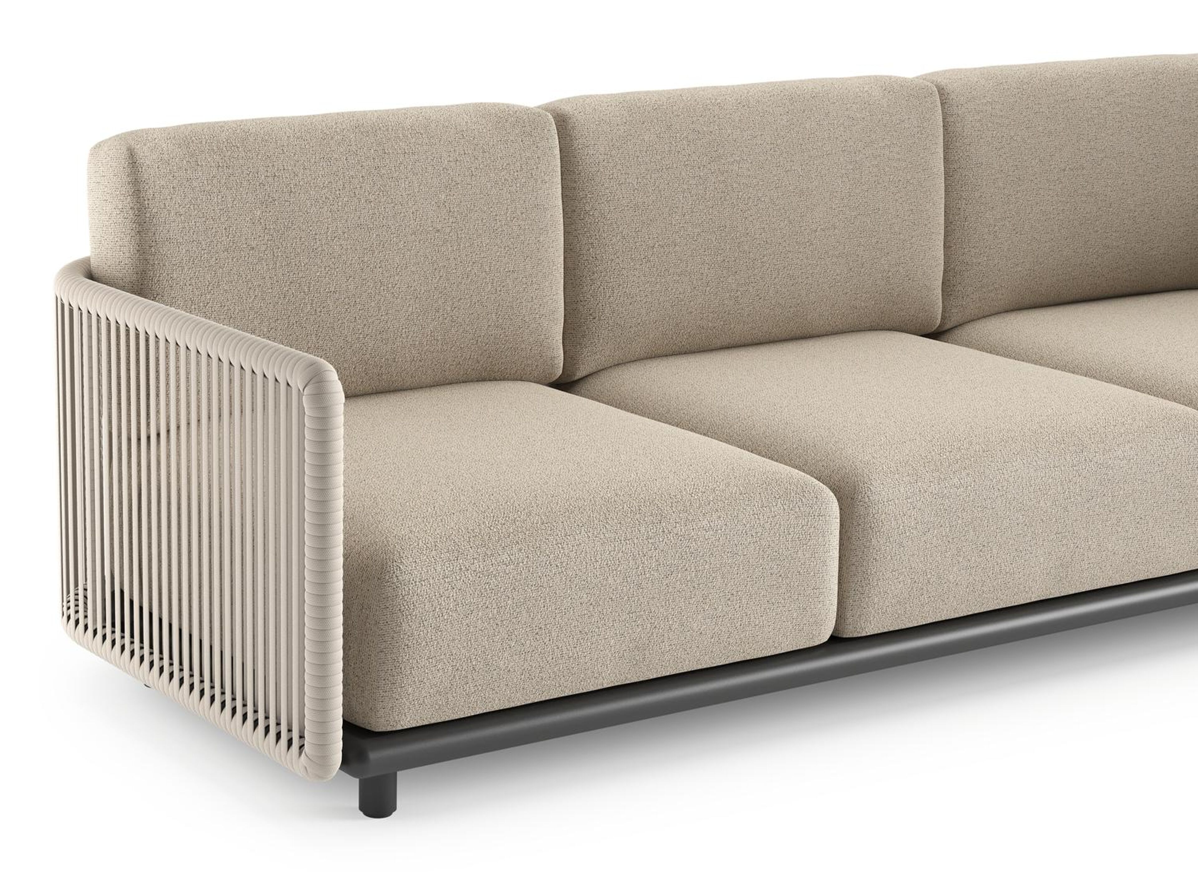 Organo loungeset in zwart aluminium en beige verticaal geweven luxe vlakke rope met marbella beige All Weather Cosytica kussens