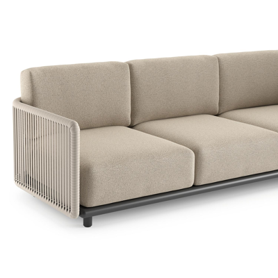 Organo loungeset in zwart aluminium en beige verticaal geweven luxe vlakke rope met marbella beige All Weather Cosytica kussens